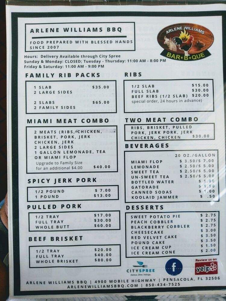 Arlene William's Barbeque - Pensacola, FL menu_pic