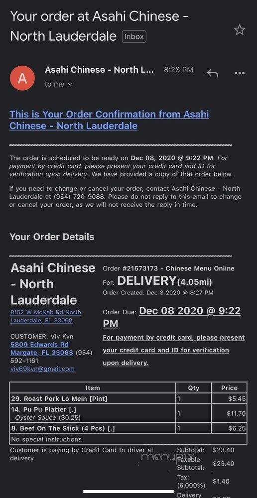 Asahi Japanese Chinese Restaurant - North Lauderdale, FL menu_pic