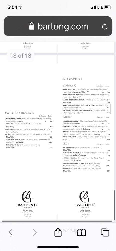 Barton G Restaurant - Miami Beach, FL menu_pic