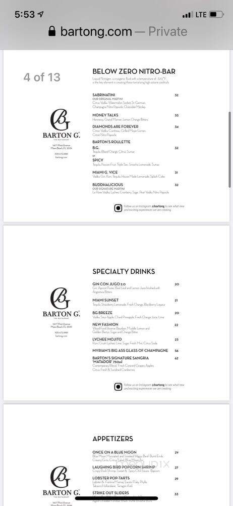 Barton G Restaurant - Miami Beach, FL menu_pic
