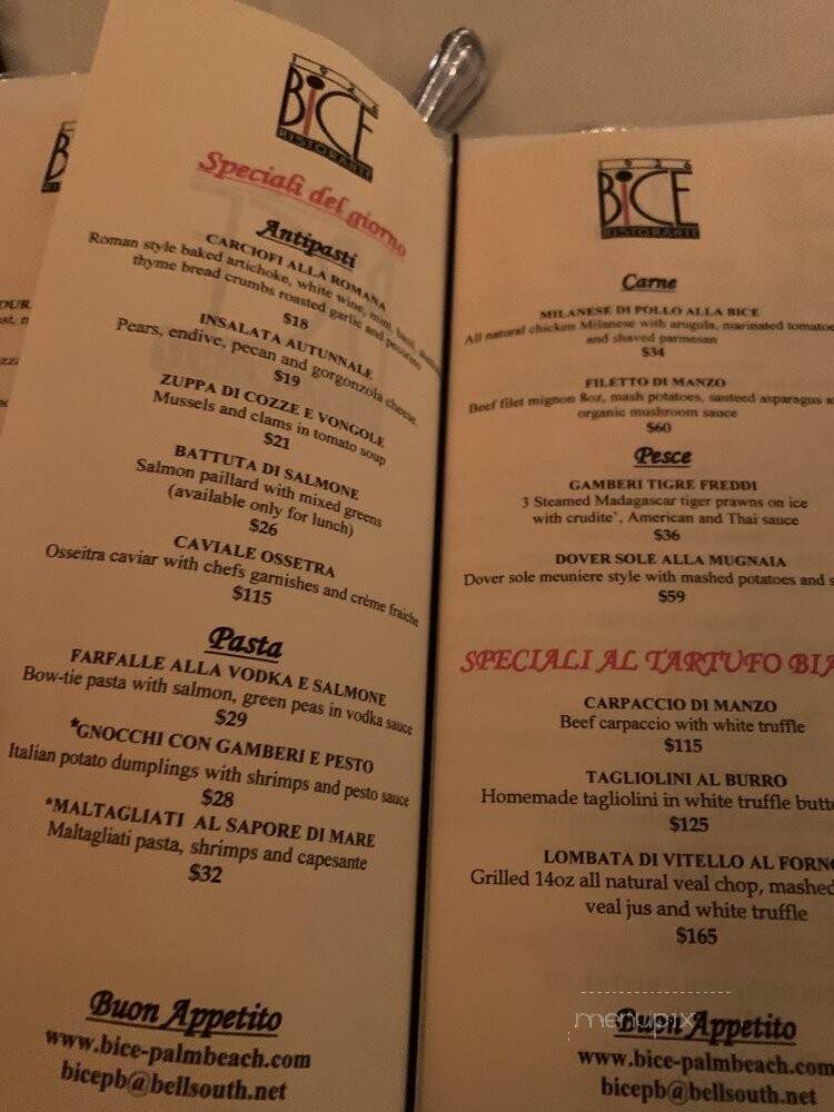 Bice - Palm Beach, FL menu_pic