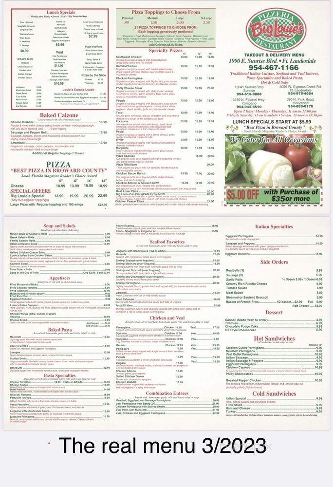 Big Louies Pizzeria Italian - Fort Lauderdale, FL menu_pic