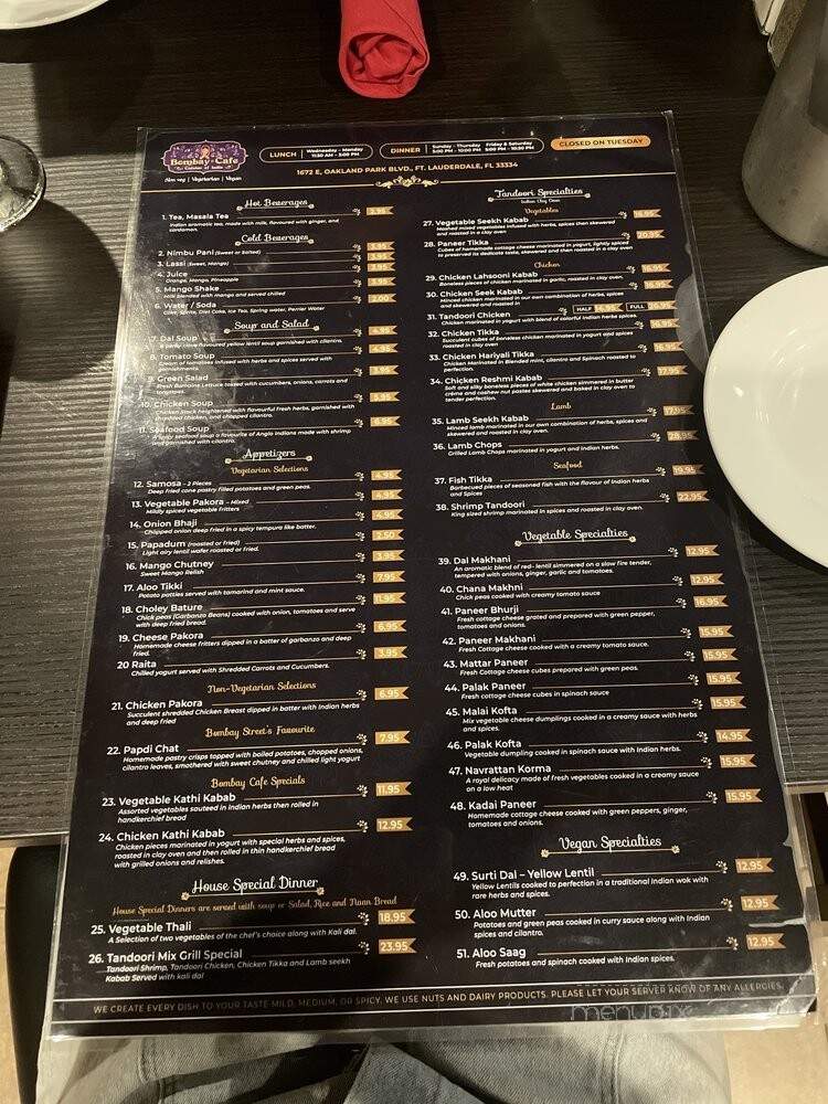 Bombay Cafe - Wilton Manors, FL menu_pic