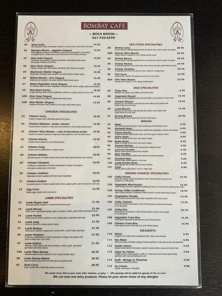 Bombay Cafe - Boca Raton, FL menu_pic