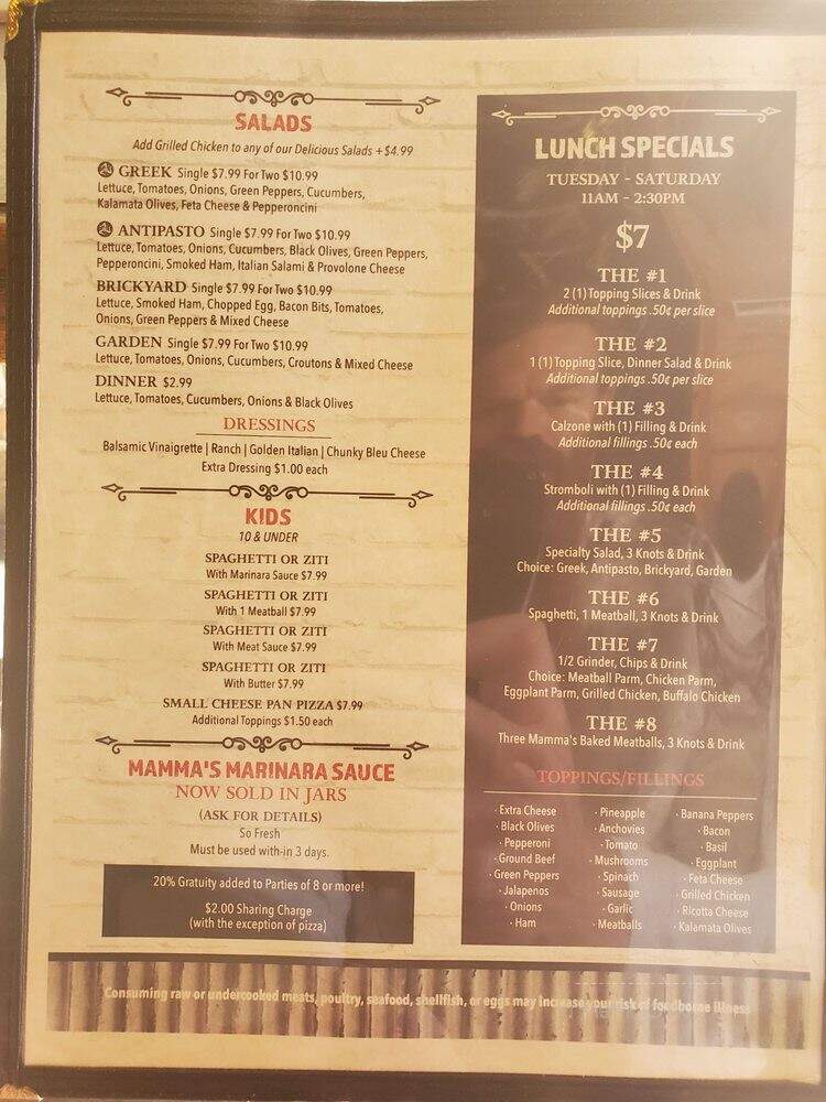 Brickyard Pizzeria - Tallahassee, FL menu_pic