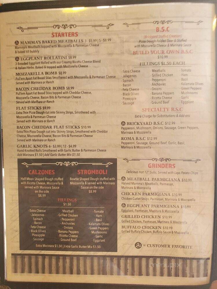 Brickyard Pizzeria - Tallahassee, FL menu_pic