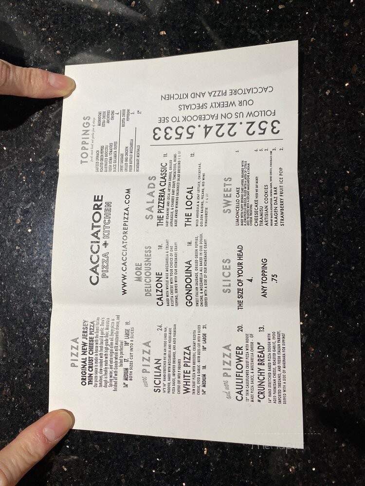Cacciatore Pizza - Gainesville, FL menu_pic