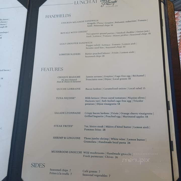 Cafe L'Europe - Sarasota, FL menu_pic