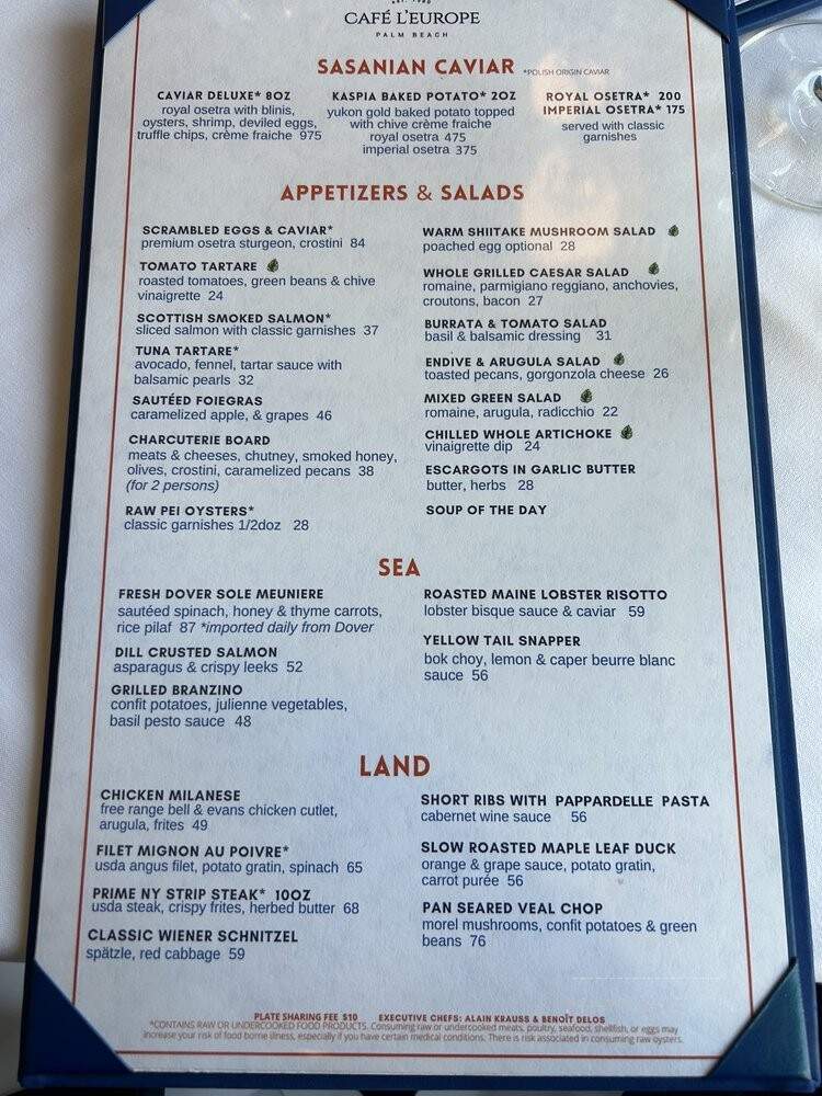 Cafe L'Europe - Palm Beach, FL menu_pic