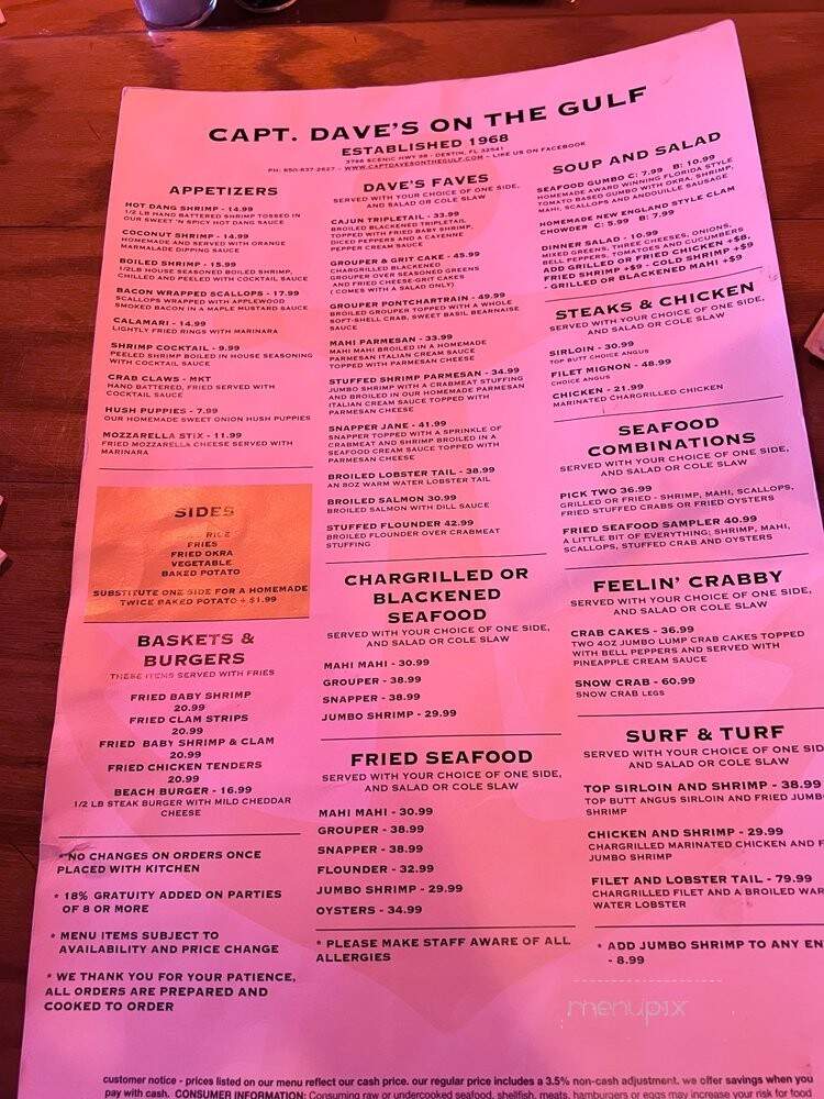 Captain Dave's On The Gulf - Santa Rosa Beach, FL menu_pic
