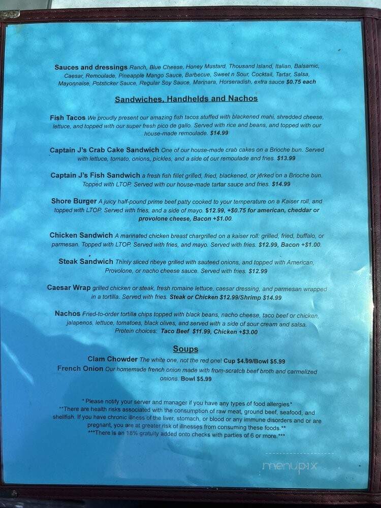 Captain J's Seafood Steak Bar & Grill - Cocoa Beach, FL menu_pic