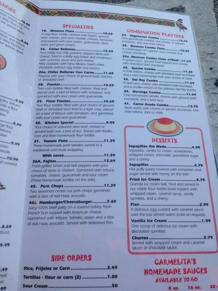 Carmelita's Mexican Restaurant - Pinellas Park, FL menu_pic