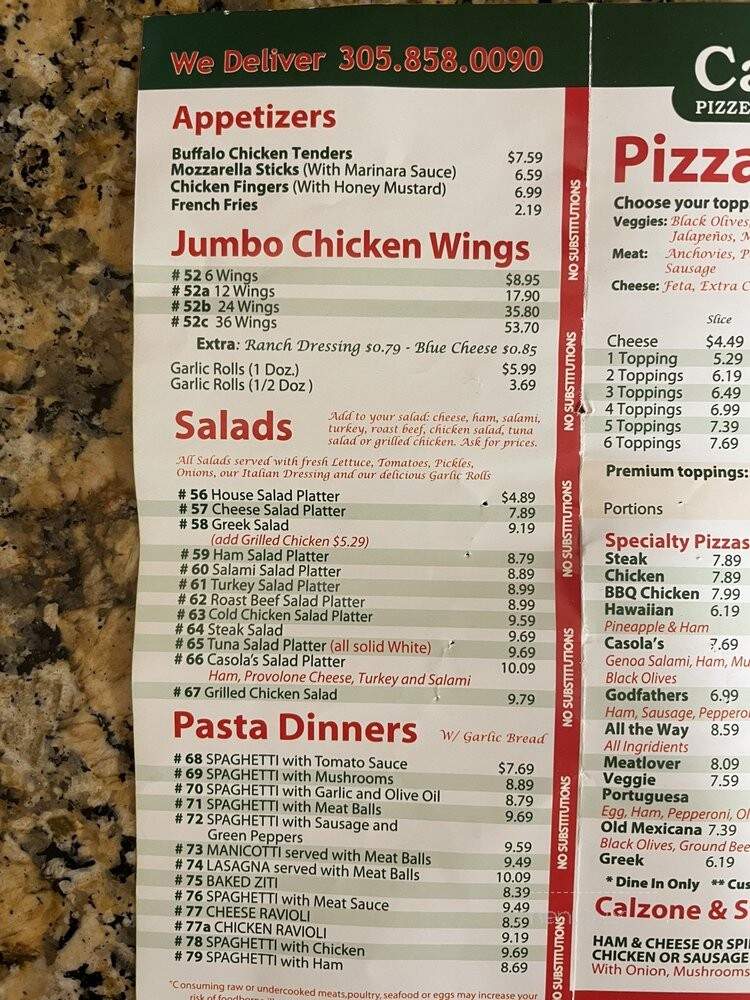 Casola's Pizza - Miami, FL menu_pic