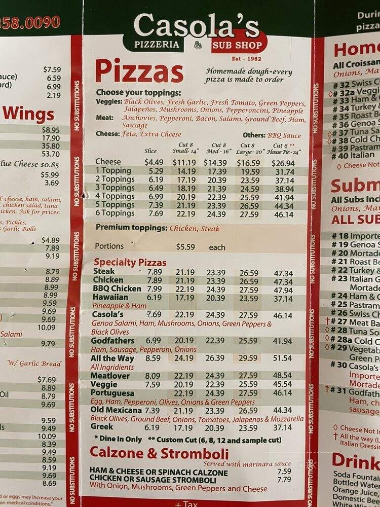 Casola's Pizza - Miami, FL menu_pic