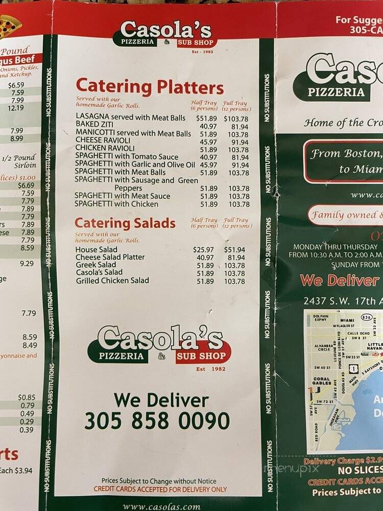 Casola's Pizza - Miami, FL menu_pic