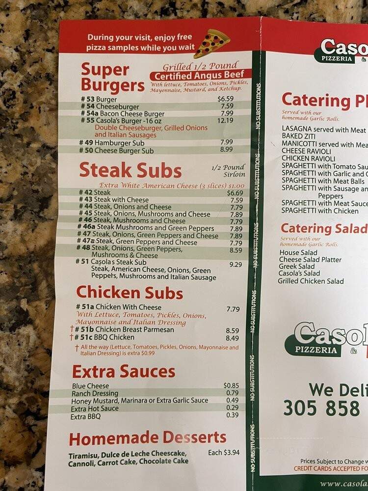 Casola's Pizza - Miami, FL menu_pic