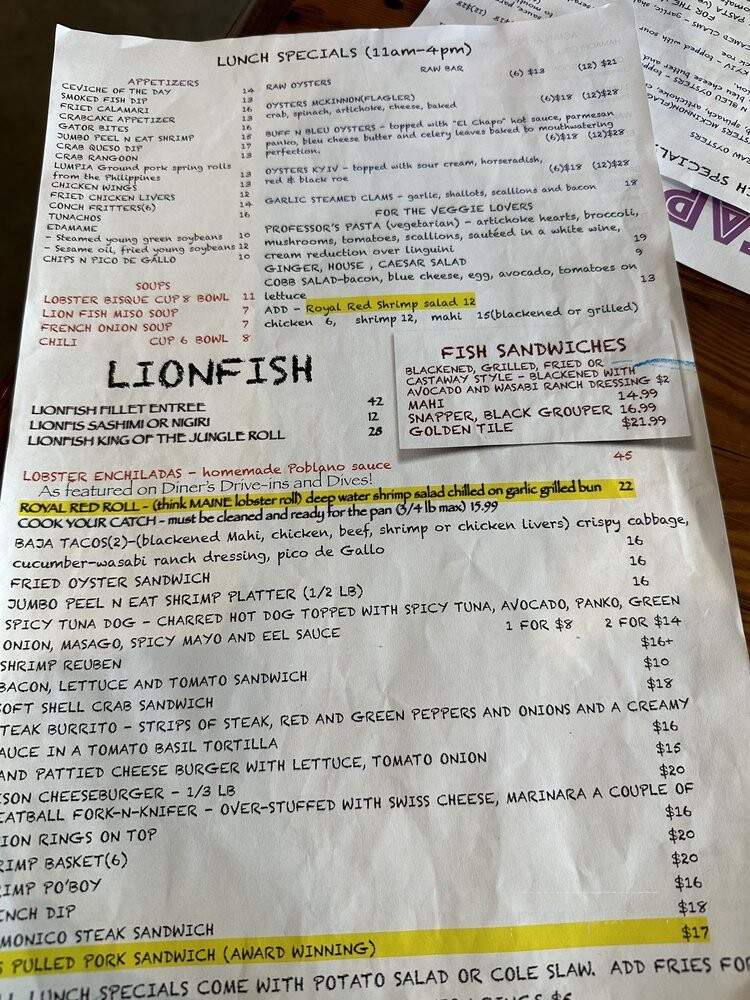 Castaways - Marathon, FL menu_pic