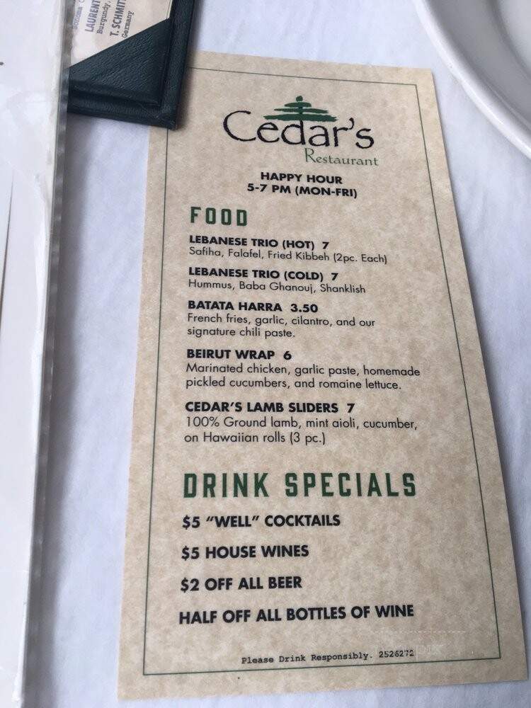 Cedars Restaurant - Orlando, FL menu_pic