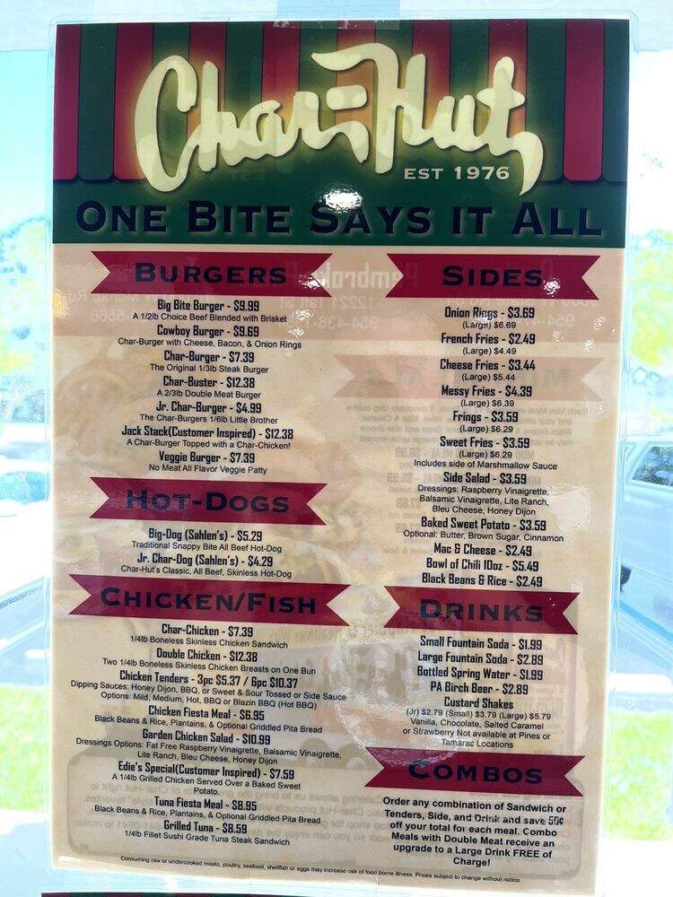 Char-Hut Of Pembroke Pines - Pembroke Pines, FL menu_pic