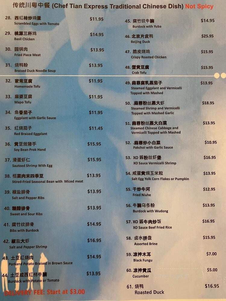 Chef Tian Express - Coral Gables, FL menu_pic
