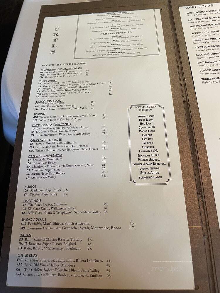 Chops Lobster Bar - Boca Raton, FL menu_pic