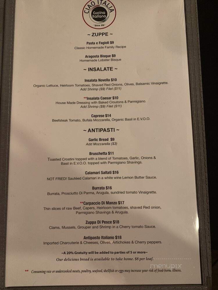 Ciao Italia - Orlando, FL menu_pic