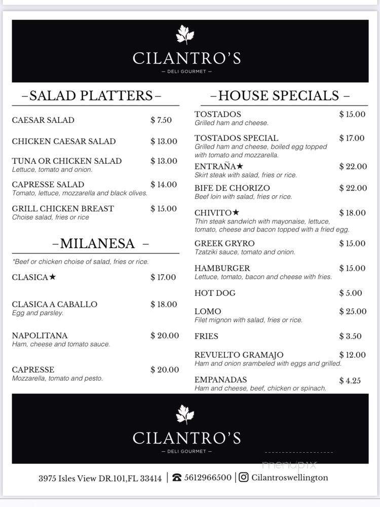 Cilantro's Gourmet Deli - Wellington, FL menu_pic