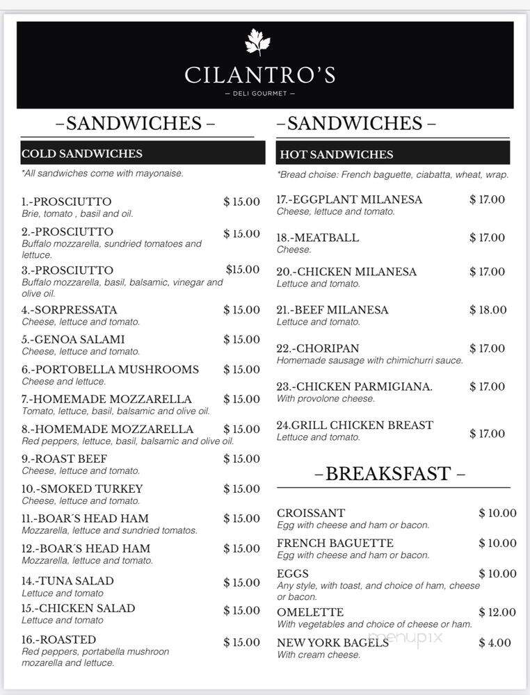 Cilantro's Gourmet Deli - Wellington, FL menu_pic
