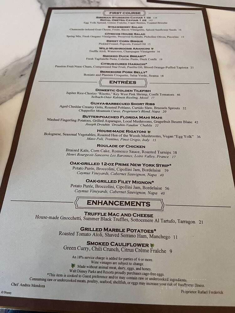Citricos - Lake Buena Vista, FL menu_pic