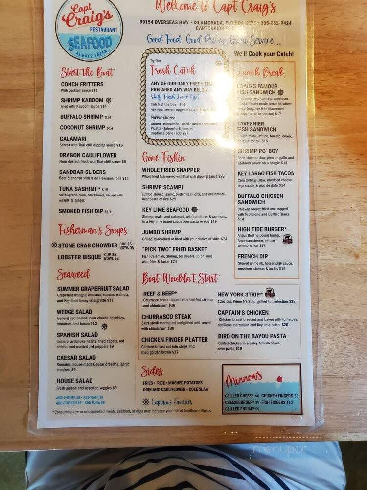 Craig's Restaurant - Tavernier, FL menu_pic