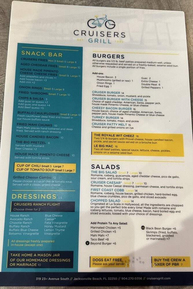 Cruisers Grill - Jacksonville Beach, FL menu_pic
