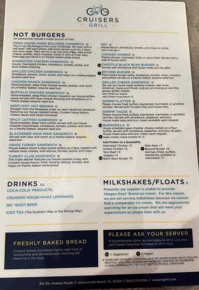 Cruisers Grill - Jacksonville Beach, FL menu_pic