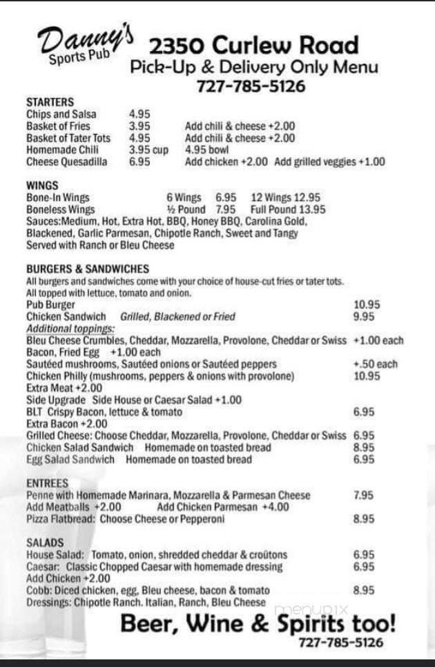 Danny's Restaurant & Lounge - Palm Harbor, FL menu_pic