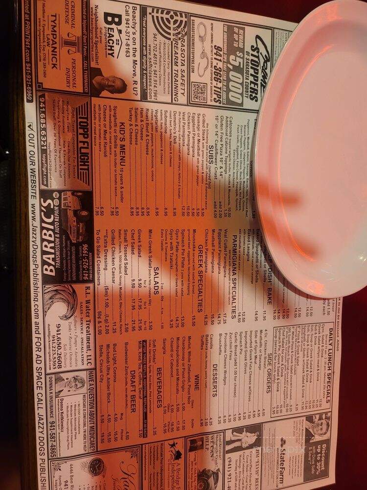 Demetrios' Restaurant & Pizza - Sarasota, FL menu_pic