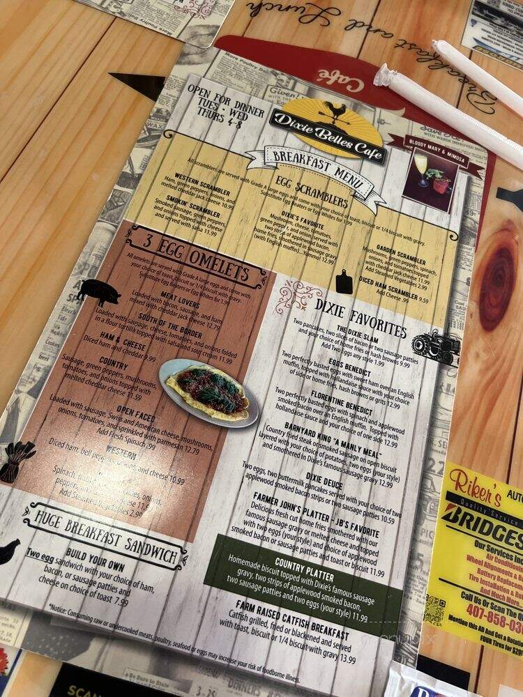 Dixie Belle's Cafe - Orlando, FL menu_pic