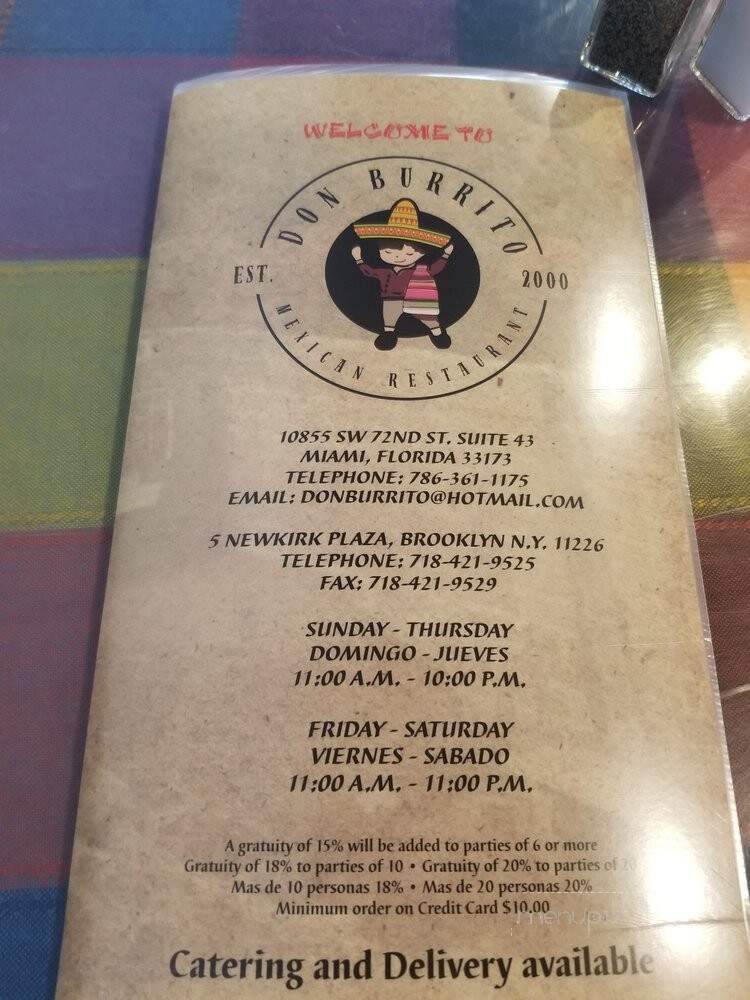 Don Burrito - Miami, FL menu_pic