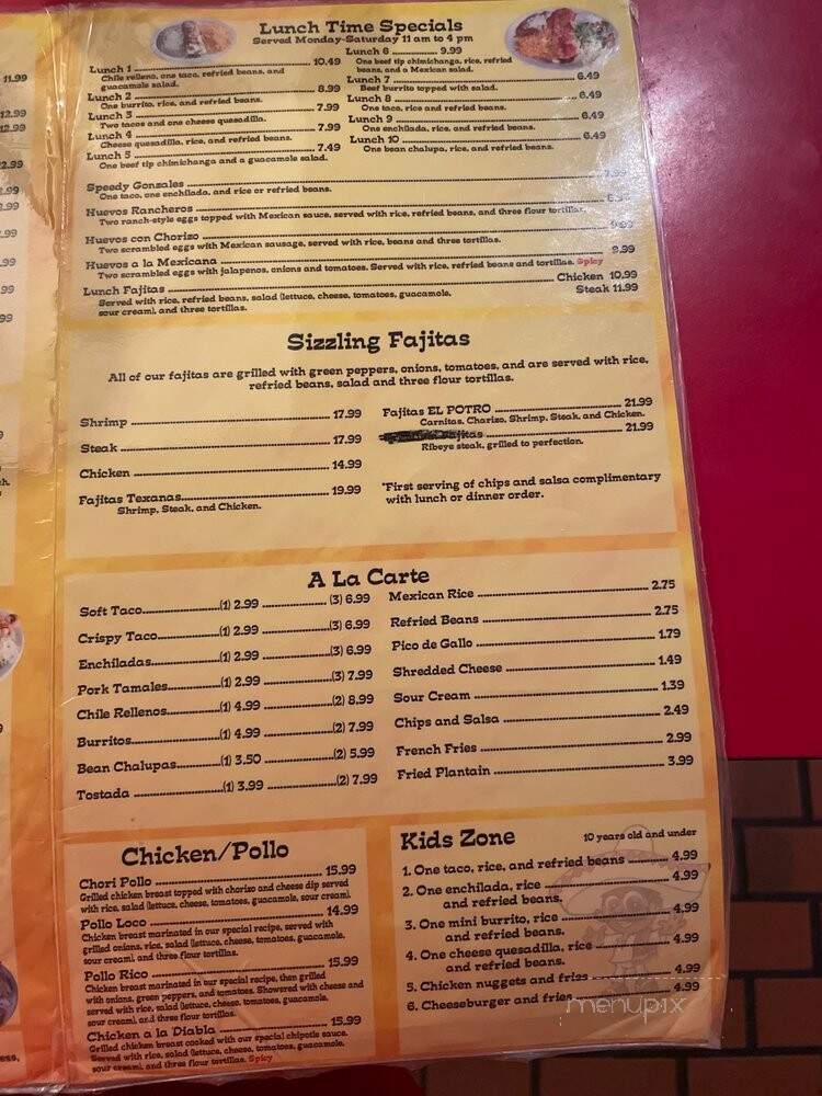 El Porto Mexican Restaurant - Apopka, FL menu_pic