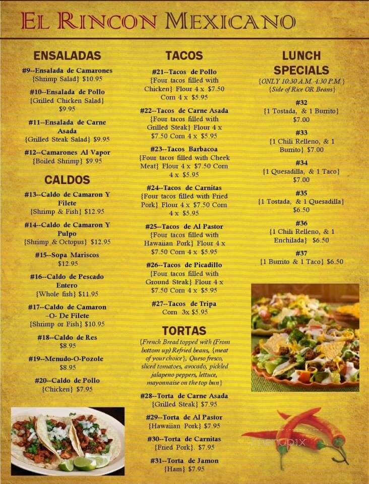 El Rincon Mexicano - Plant City, FL menu_pic