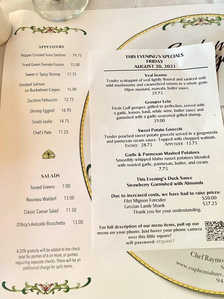 Euphemia Haye Restaurant - Longboat Key, FL menu_pic
