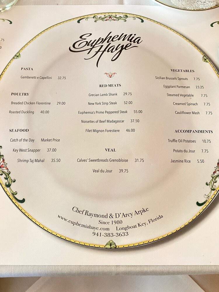 Euphemia Haye Restaurant - Longboat Key, FL menu_pic