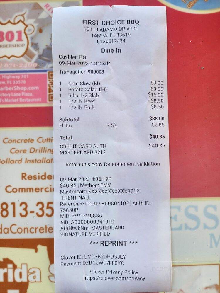 First Choice Southern BBQ - Tampa, FL menu_pic