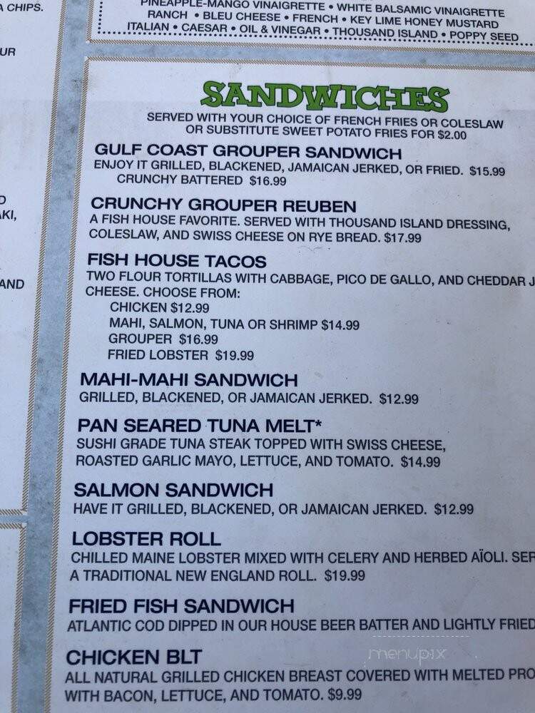 Fish House Restaurant - Fort Myers Beach, FL menu_pic