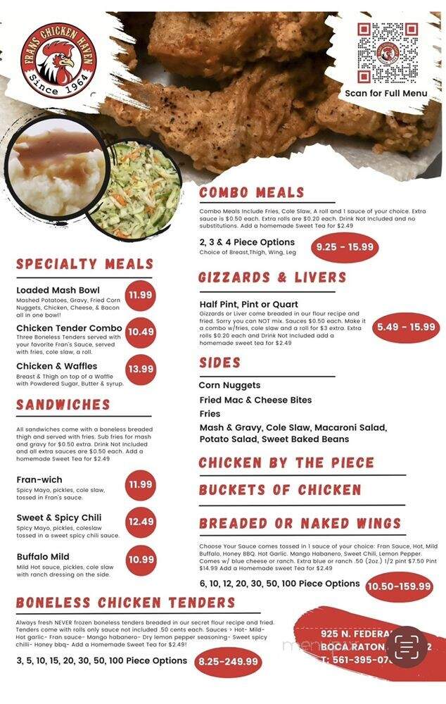 Fran's Chicken Haven - Boca Raton, FL menu_pic