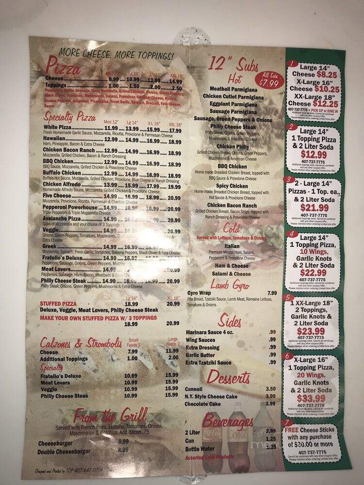 Fratello's Pizza - Orlando, FL menu_pic