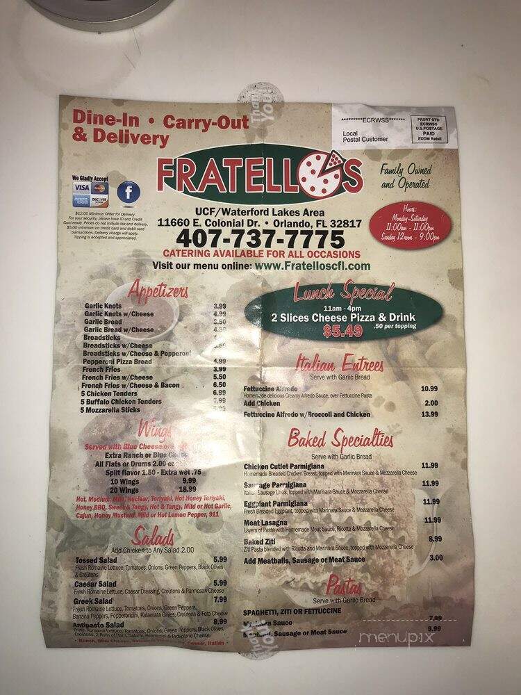 Fratello's Pizza - Orlando, FL menu_pic