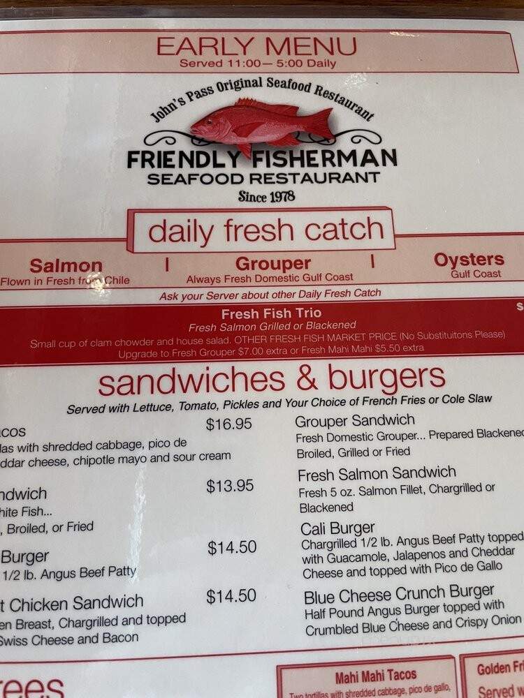 Friendly Fisherman Waterfront - Madeira Beach, FL menu_pic