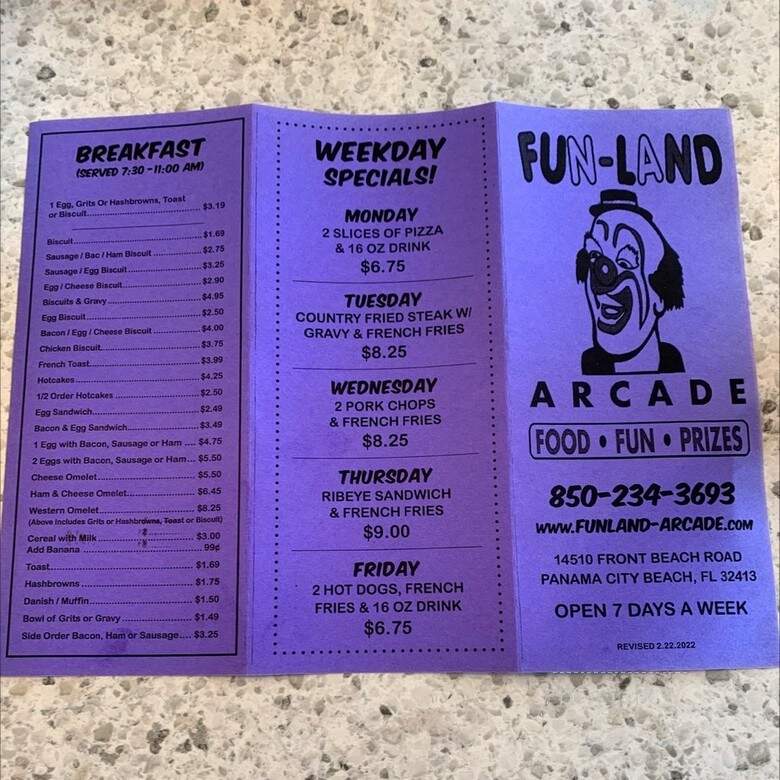 Fun-Land Arcade & Snack Bar - Panama City, FL menu_pic