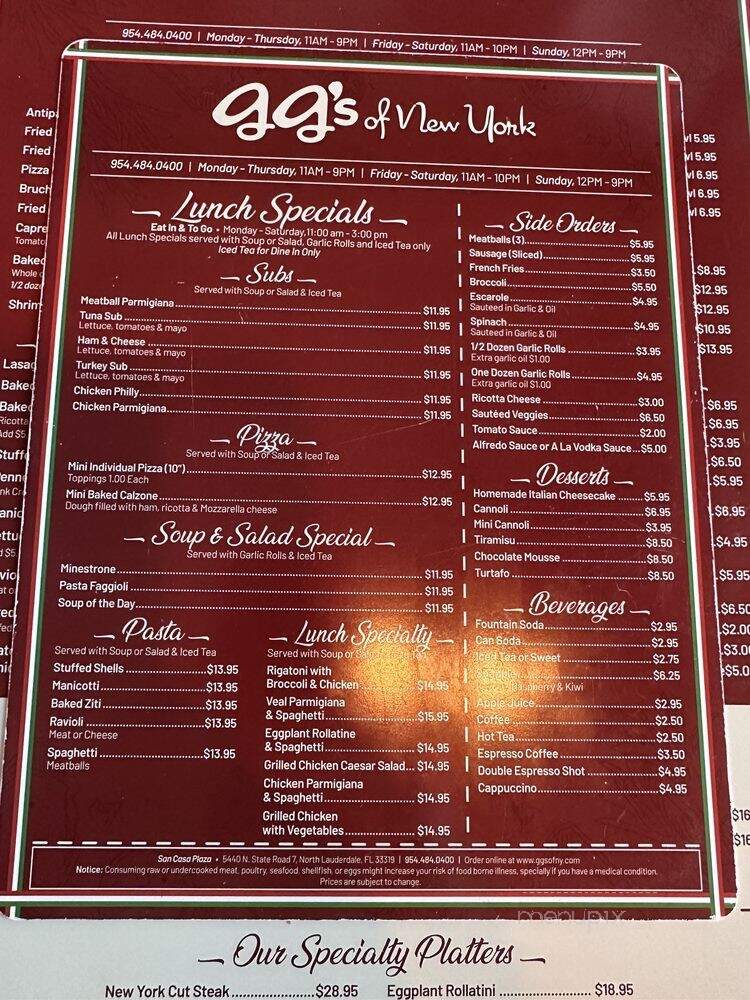 G G's Of New York Pizza - Fort Lauderdale, FL menu_pic