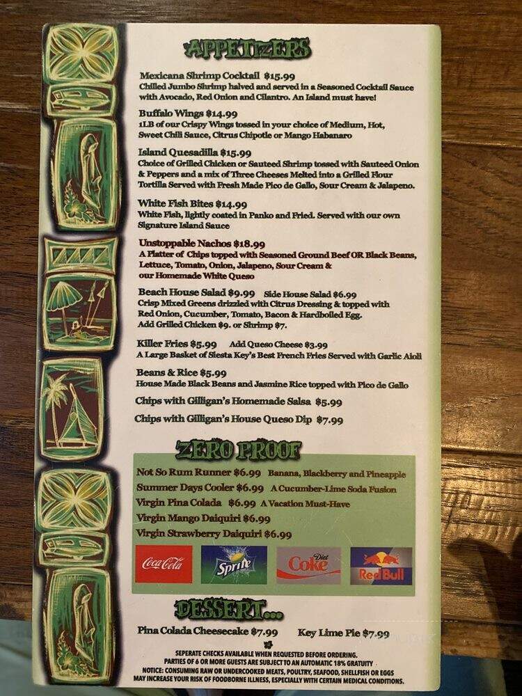 Gilligan's Island Bar & Grill - Sarasota, FL menu_pic