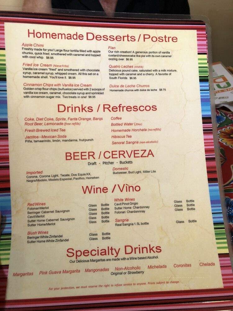Guadalajara Mexican Restaurant - Miami, FL menu_pic